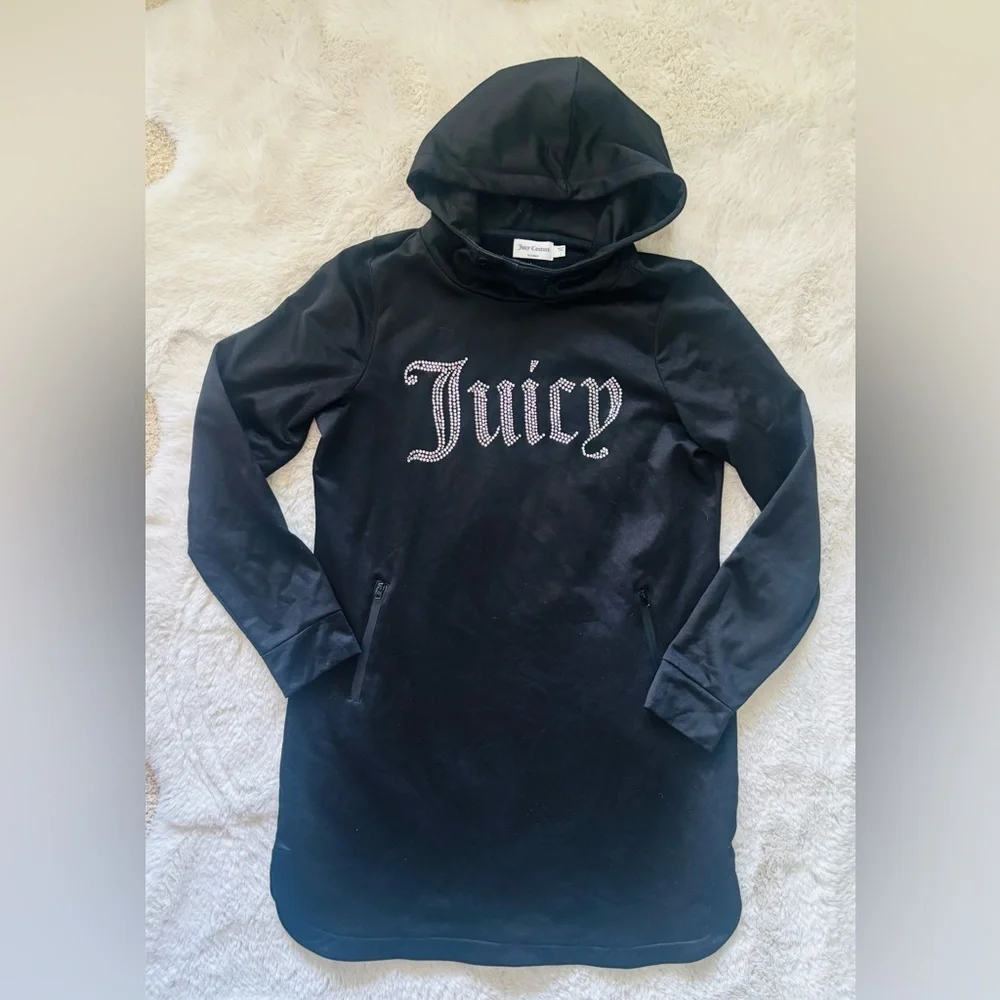Juicy Couture Black Long Sleeve Hooded Dress Rhinestone Juicy Logo Large